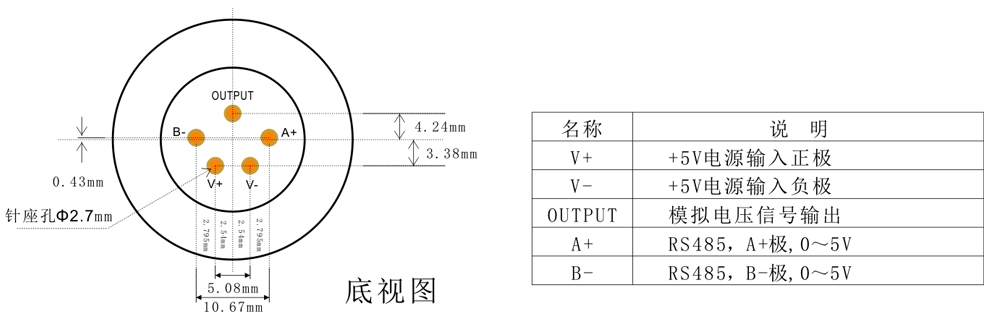 深国安智能气体传感器模组RS485输出针脚定义