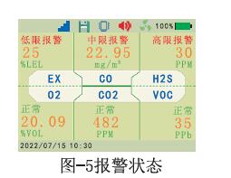 便携式六合一气体检测仪报警状态