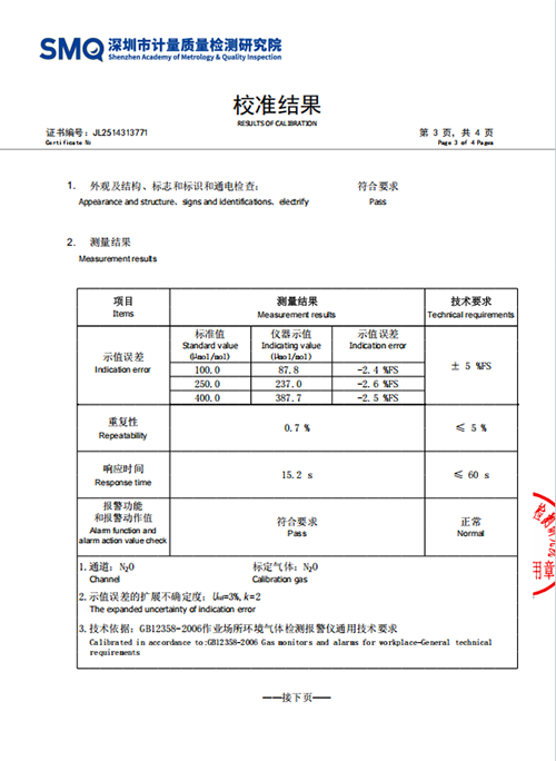 笑气检测仪计量校准报告