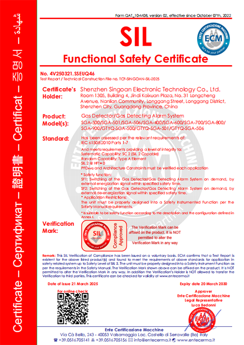 气体检测仪SIL认证