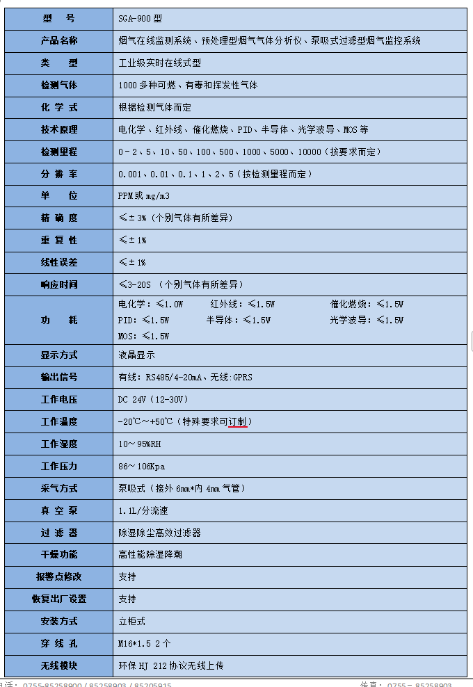 烟气在线监测系统技术参数 烟气在线监测系统技术参数